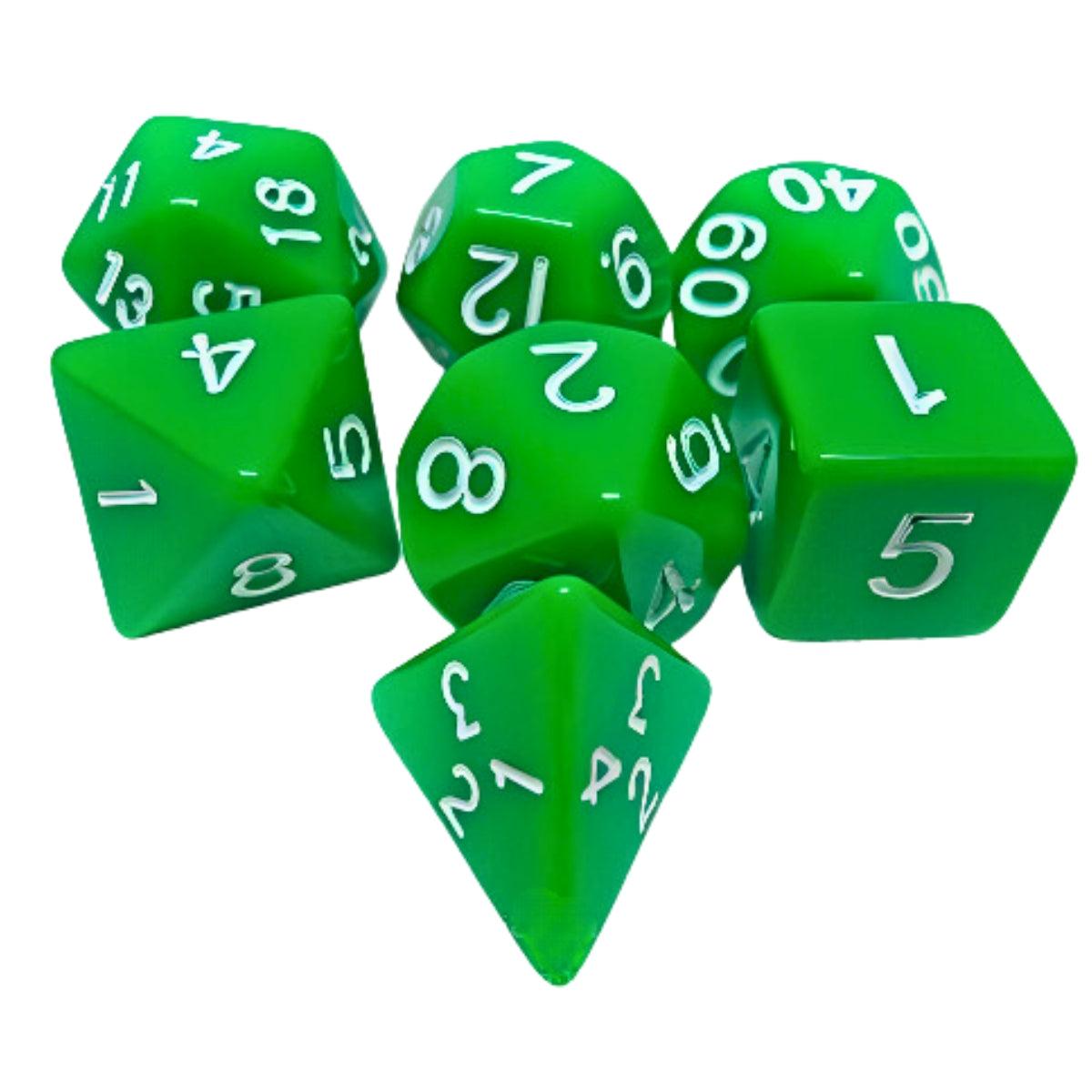 Conjunto de Dados para Rpg Verde Claro com N° Branco Conjunto de Dados para Rpg Verde Claro com N° Branco